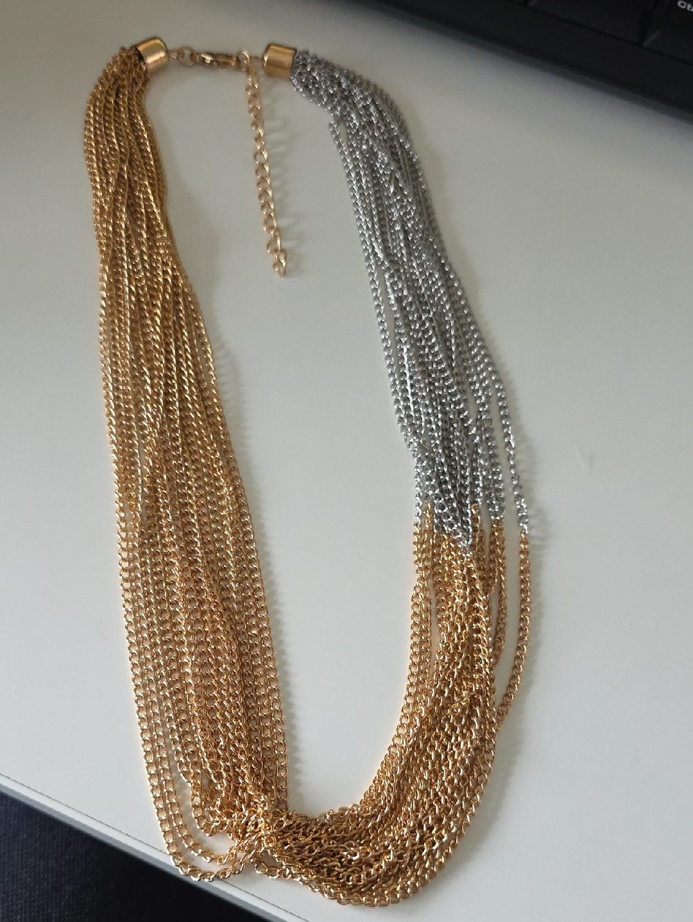 Two-Tone Gold and Silver Tone Multi-Chain Necklace